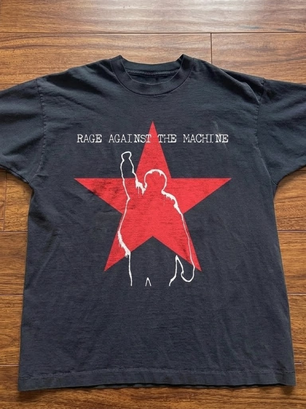 Gildan Black Short-Sleeve Tee with Red Star and White Silhouette Graphic